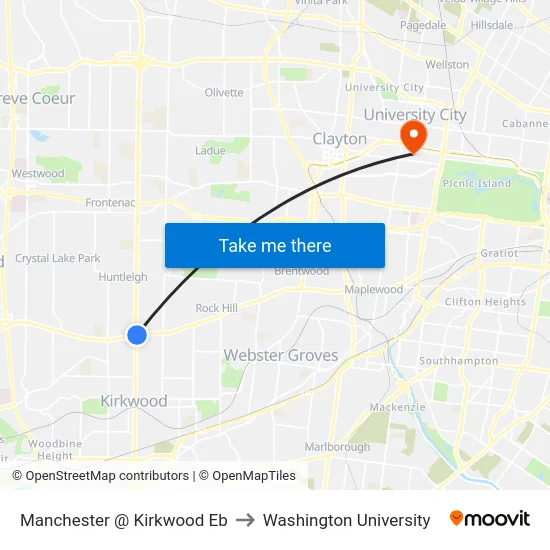 Manchester @ Kirkwood Eb to Washington University map