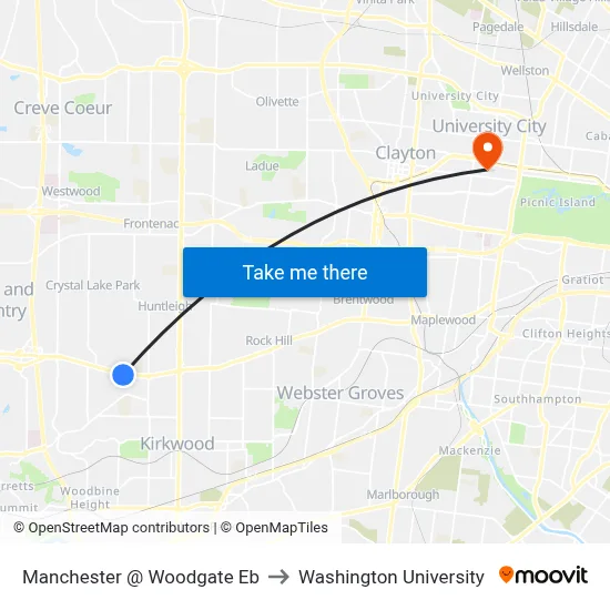 Manchester @ Woodgate Eb to Washington University map