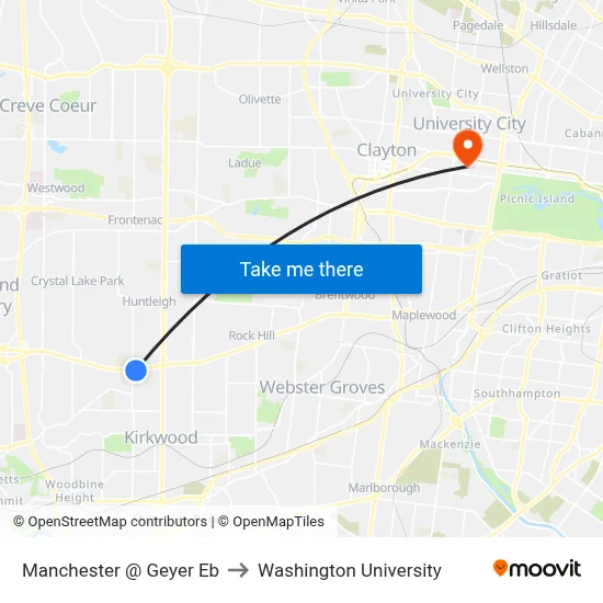 Manchester @ Geyer Eb to Washington University map