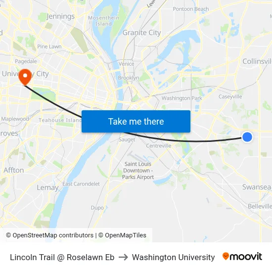 Lincoln Trail @ Roselawn Eb to Washington University map