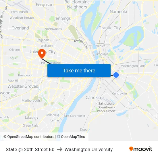 State @ 20th Street Eb to Washington University map
