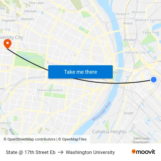 State @ 17th Street Eb to Washington University map