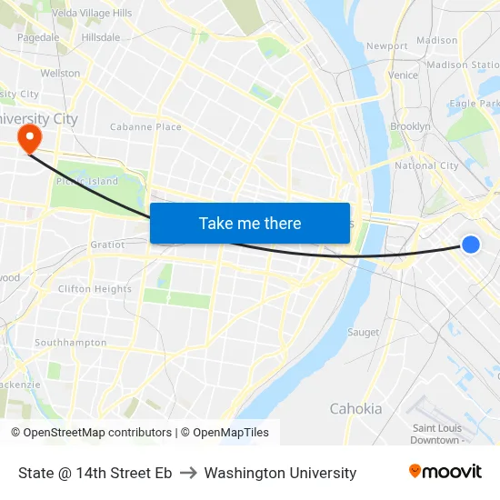 State @ 14th Street Eb to Washington University map