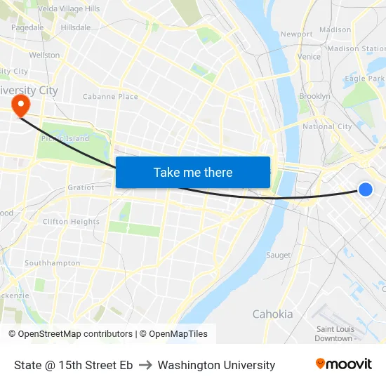 State @ 15th Street Eb to Washington University map
