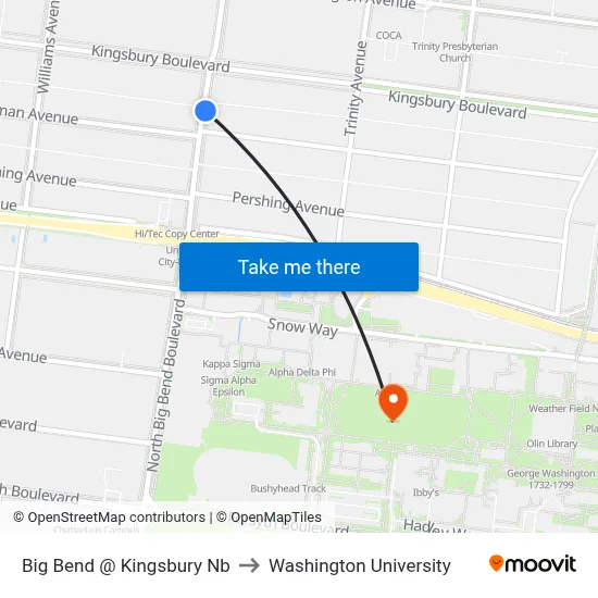 Big Bend @ Kingsbury Nb to Washington University map