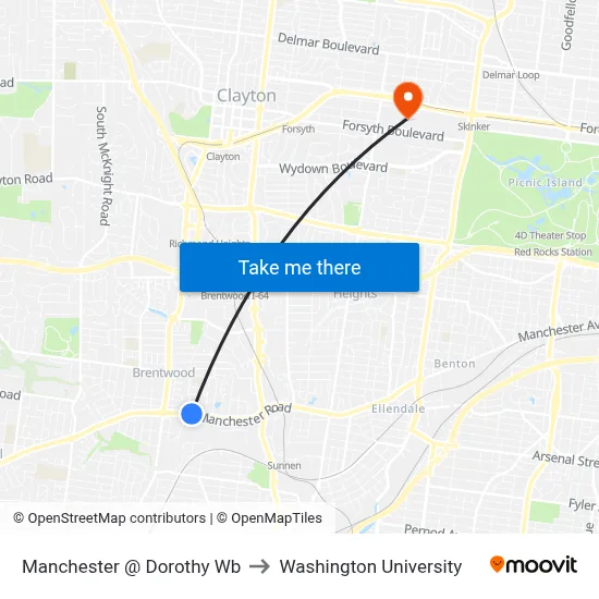 Manchester @ Dorothy Wb to Washington University map