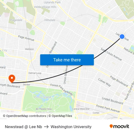 Newstead @ Lee Nb to Washington University map