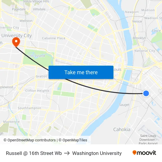 Russell @ 16th Street Wb to Washington University map