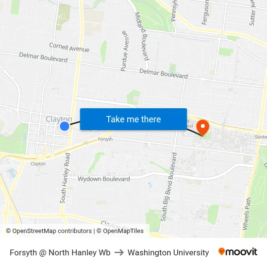 Forsyth @ North Hanley Wb to Washington University map