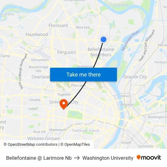 Bellefontaine @ Larimore Nb to Washington University map