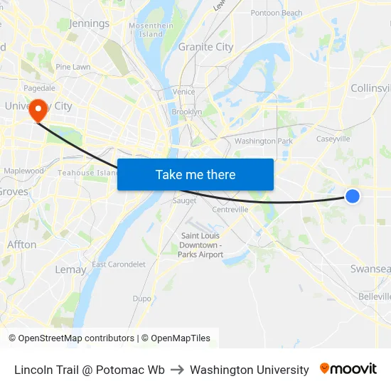 Lincoln Trail @ Potomac Wb to Washington University map