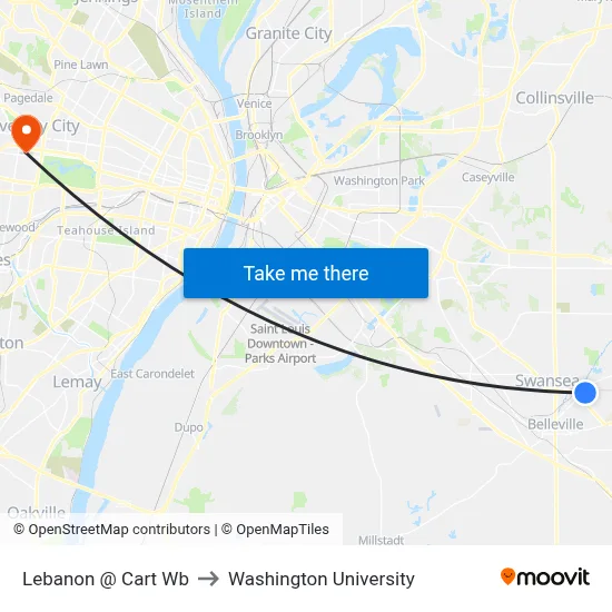 Lebanon @ Cart Wb to Washington University map