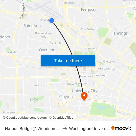 Natural Bridge @ Woodson Wb to Washington University map