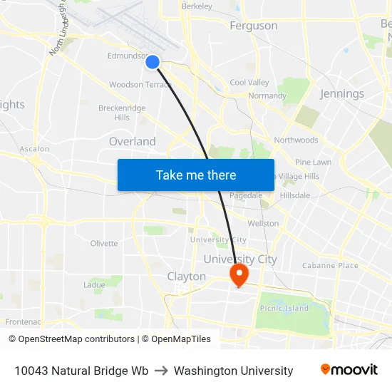 10043 Natural Bridge Wb to Washington University map