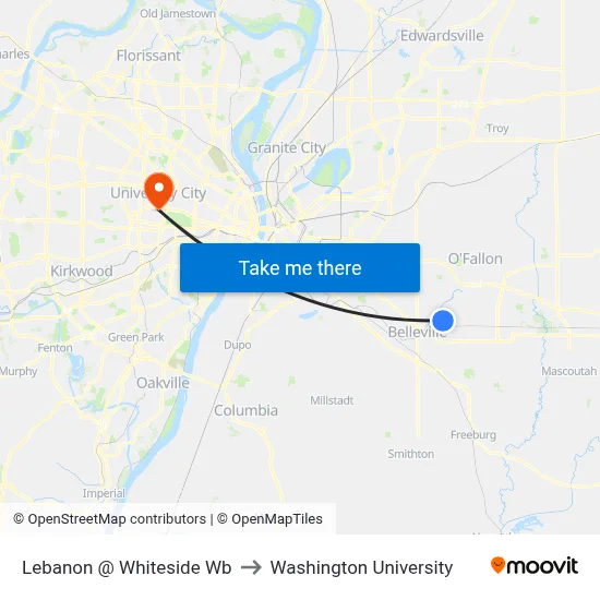 Lebanon @ Whiteside Wb to Washington University map