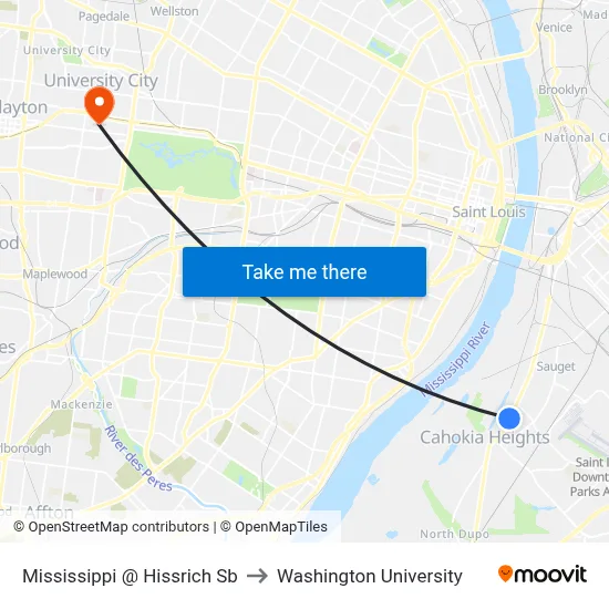 Mississippi @ Hissrich Sb to Washington University map