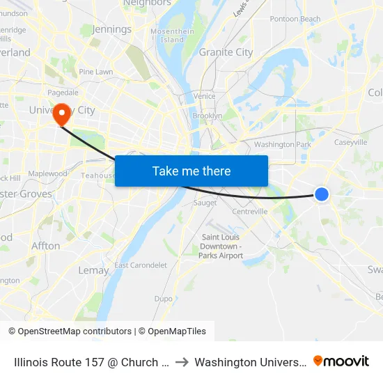 Illinois Route 157 @ Church Sb to Washington University map