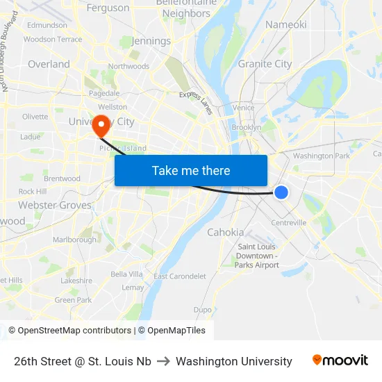 26th Street @ St. Louis Nb to Washington University map