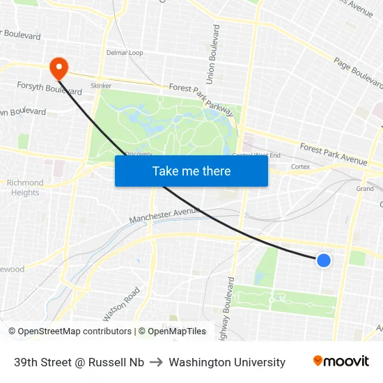 39th Street @ Russell Nb to Washington University map