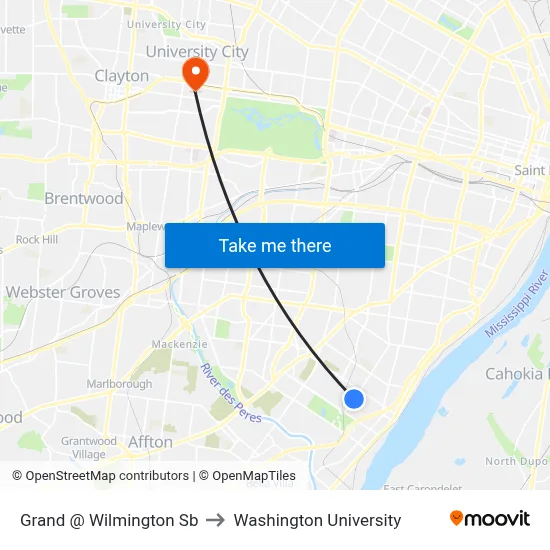 Grand @ Wilmington Sb to Washington University map