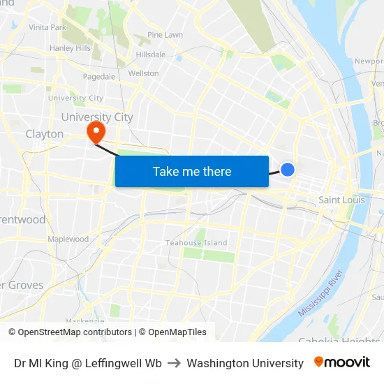 Dr Ml King @ Leffingwell Wb to Washington University map