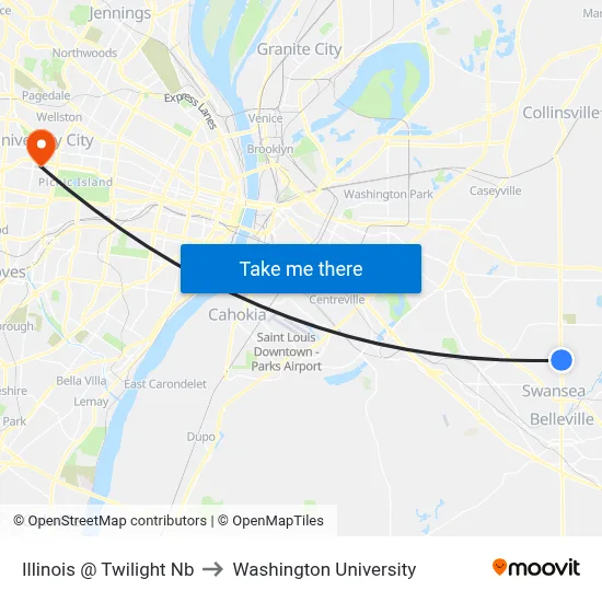 Illinois @ Twilight Nb to Washington University map