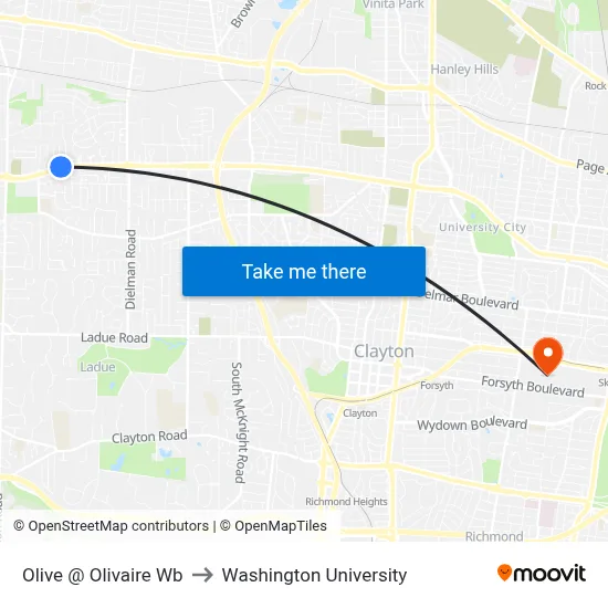 Olive @ Olivaire Wb to Washington University map