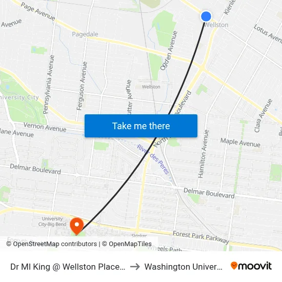 Dr Ml King @ Wellston Place Eb to Washington University map