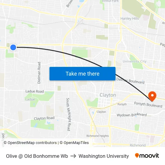 Olive @ Old Bonhomme Wb to Washington University map