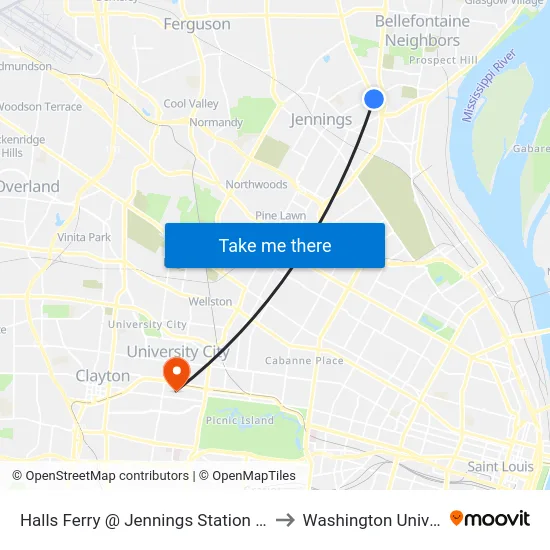 Halls Ferry @ Jennings Station Road Sb to Washington University map
