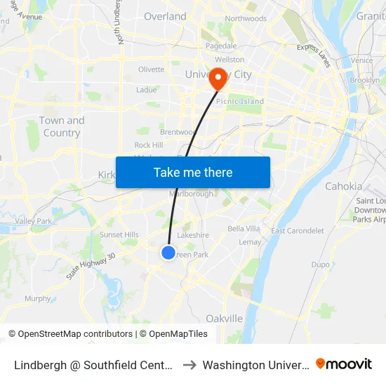Lindbergh @ Southfield Center Nb to Washington University map