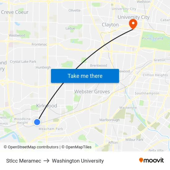 Stlcc Meramec to Washington University map