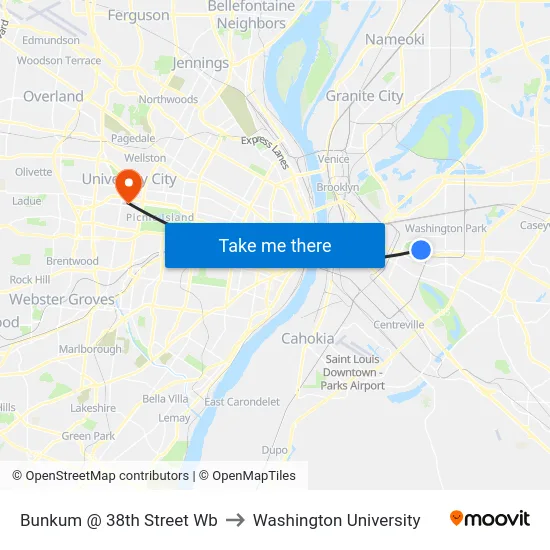 Bunkum @ 38th Street Wb to Washington University map