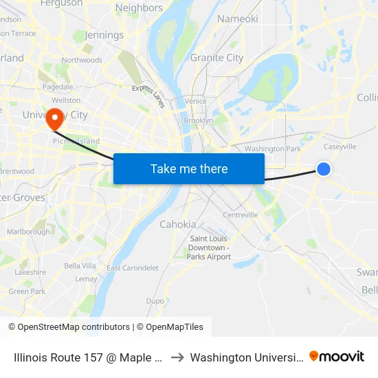 Illinois Route 157 @ Maple Sb to Washington University map
