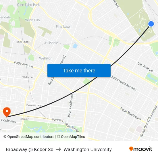 Broadway @ Keber Sb to Washington University map