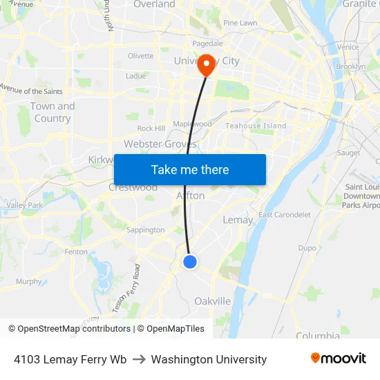 4103 Lemay Ferry Wb to Washington University map