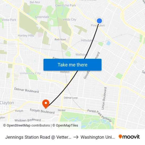 Jennings Station Road @ Vetter Place Sb to Washington University map