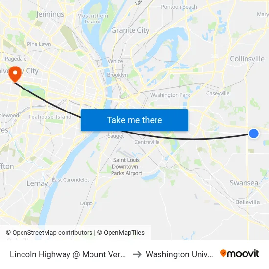Lincoln Highway @ Mount Vernon Wb to Washington University map