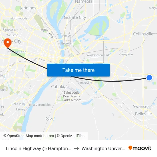 Lincoln Highway @ Hampton Wb to Washington University map