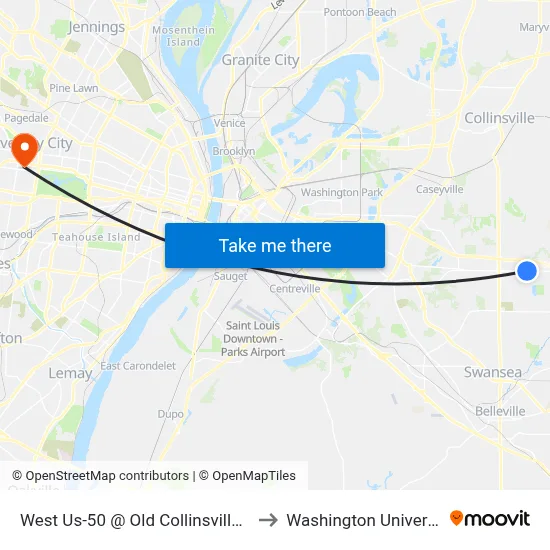 West Us-50 @ Old Collinsville Wb to Washington University map