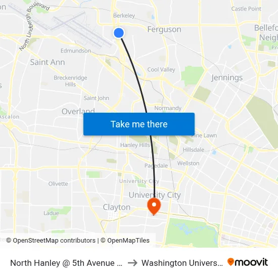North Hanley @ 5th Avenue Nb to Washington University map