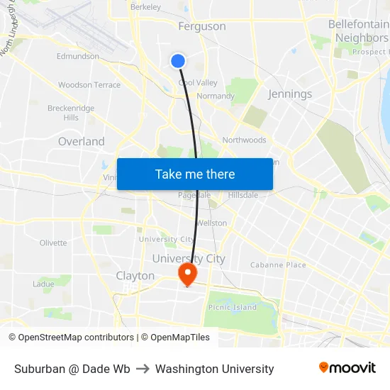 Suburban @ Dade Wb to Washington University map