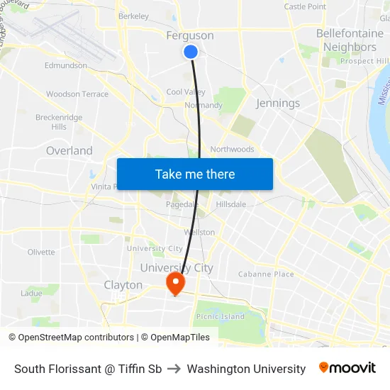 South Florissant @ Tiffin Sb to Washington University map
