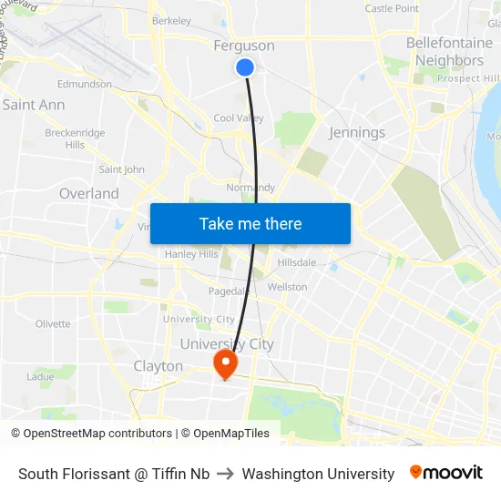 South Florissant @ Tiffin Nb to Washington University map