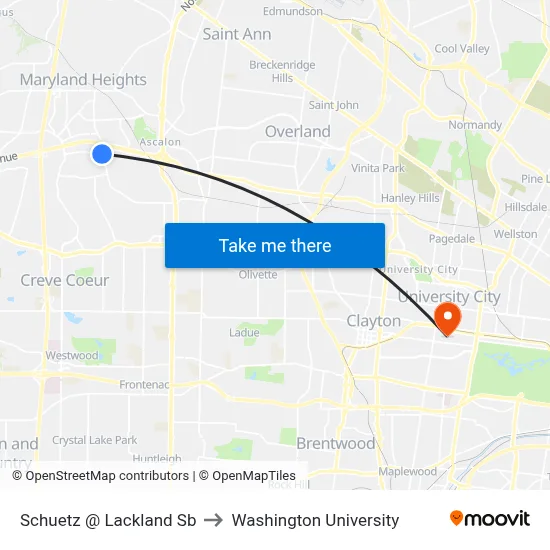 Schuetz @ Lackland Sb to Washington University map