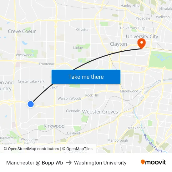Manchester @ Bopp Wb to Washington University map
