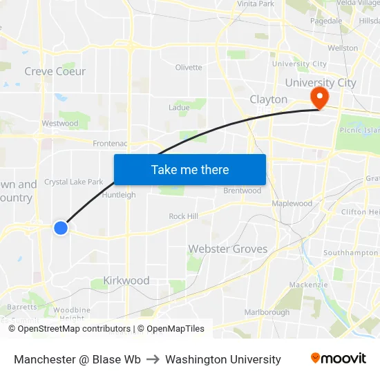 Manchester @ Blase Wb to Washington University map