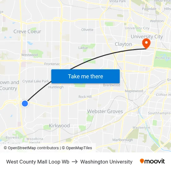 West County Mall Loop Wb to Washington University map