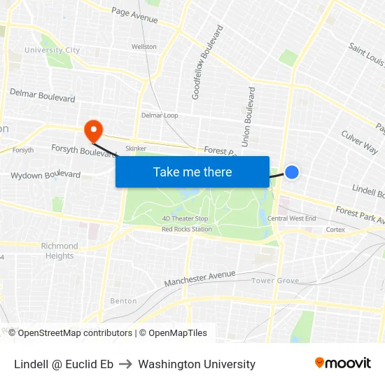 Lindell @ Euclid Eb to Washington University map
