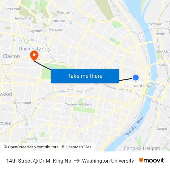 14th Street @ Dr Ml King Nb to Washington University map